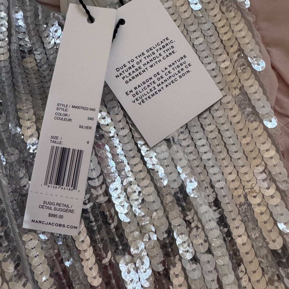 Marc Jacobs Runway NWT silver sequin midi dress with black detachable belt - Picture 9 of 15